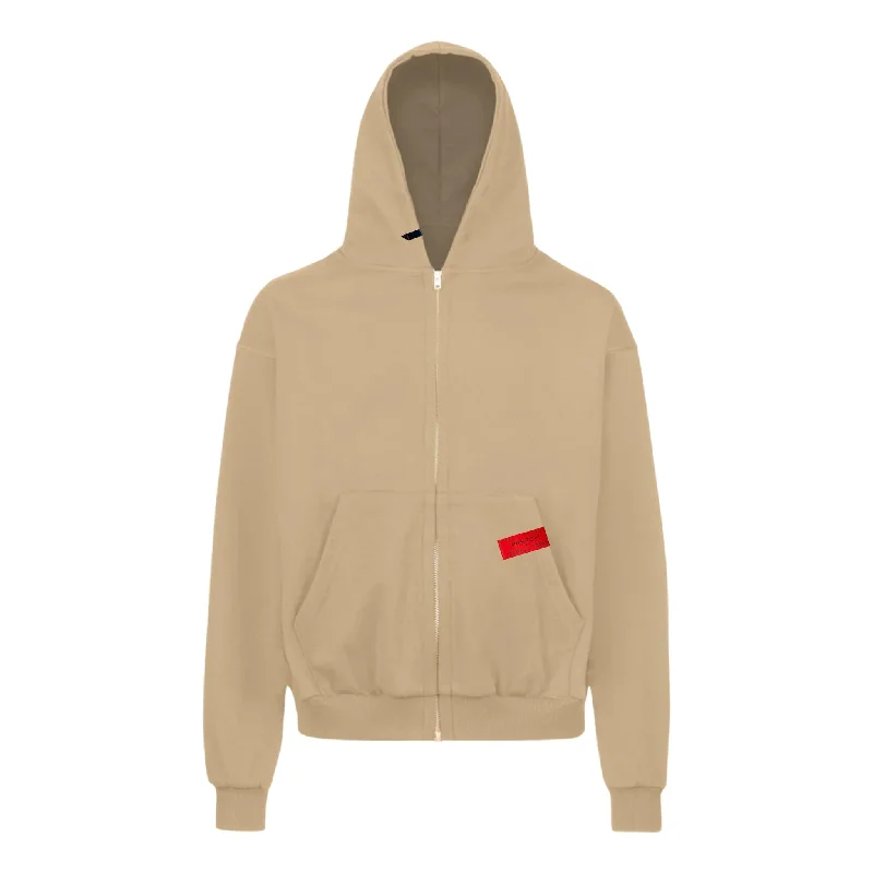PARTCH Must Zipped Hoodie Oversized Tan Cotton Hoodie with Fur Luxurious Winter