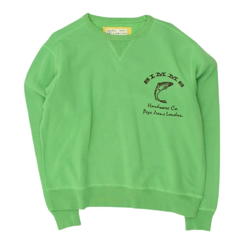 Pepe Jeans Simms Hardware Womens Green Sweatshirt | Vintage Designer Streetswear Graphic Hoodie Design Print
