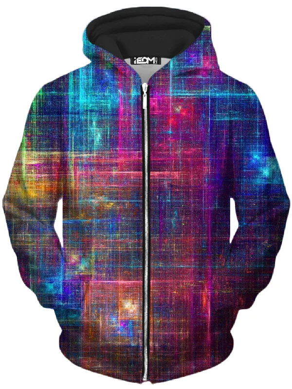 Psychedelic Matrix Rainbow Unisex Zip-Up Hoodie Hoodie with Raw Hem Edgy Unfinished