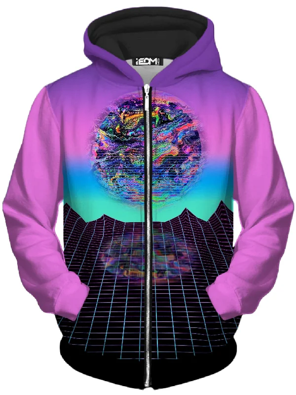 Psychedelic Outrun Unisex Zip-Up Hoodie Hoodie with Longline Fit Extended Stylish