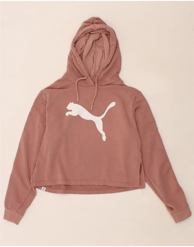 PUMA Womens Graphic Crop Hoodie Jumper UK 10 Small Pink Hoodie with Zipper Placket Modern Functional PUMA Womens Graphic Crop Hoodie Jumper UK 10 Small Pink Hoodie with Zipper Placket Modern Functional