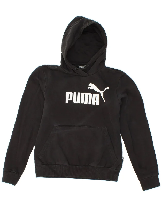 PUMA Womens Graphic Hoodie Jumper UK 10 Small Black Cotton Hoodie with Sequins Glamorous Eye-catching PUMA Womens Graphic Hoodie Jumper UK 10 Small Black Cotton Hoodie with Sequins Glamorous Eye-catching