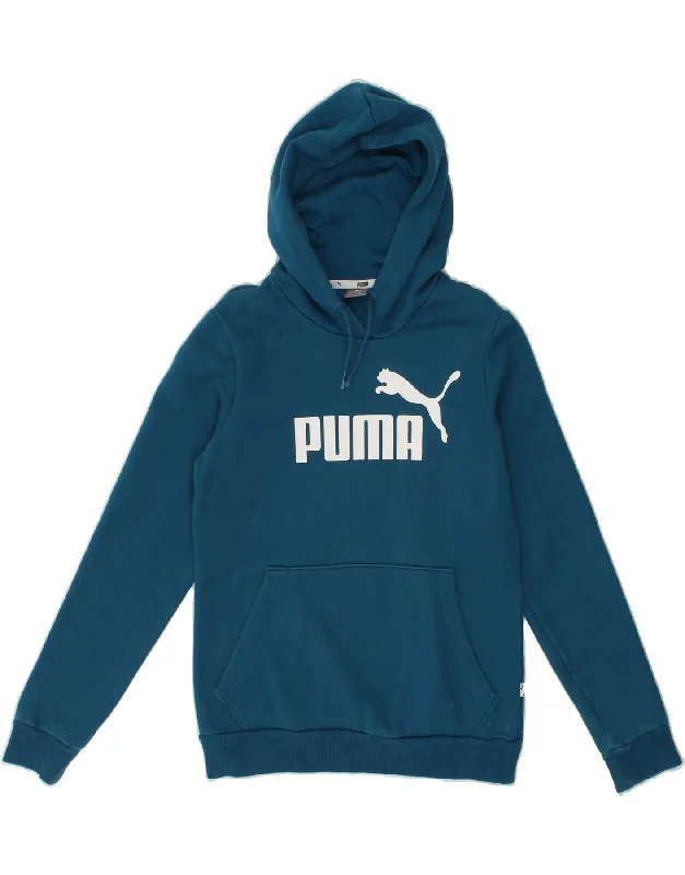 PUMA Womens Graphic Hoodie Jumper UK 10 Small Blue Cotton Hoodie with Zipper Versatile Modern PUMA Womens Graphic Hoodie Jumper UK 10 Small Blue Cotton Hoodie with Zipper Versatile Modern