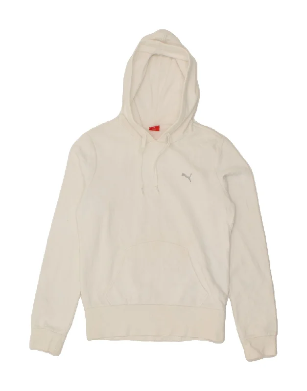 PUMA Womens Hoodie Jumper UK 10 Small White Cotton Hoodie with Embroidery Detailed Premium PUMA Womens Hoodie Jumper UK 10 Small White Cotton Hoodie with Embroidery Detailed Premium