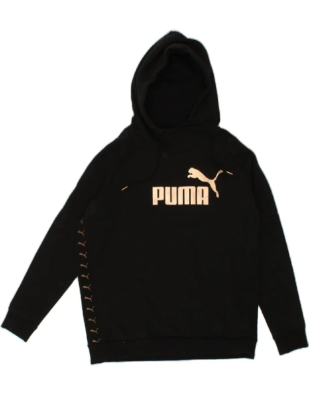 PUMA Womens Oversized Graphic Hoodie Jumper UK 8 Small Black Cotton Hoodie with Ribbed Hem Stretchable Secure PUMA Womens Oversized Graphic Hoodie Jumper UK 8 Small Black Cotton Hoodie with Ribbed Hem Stretchable Secure