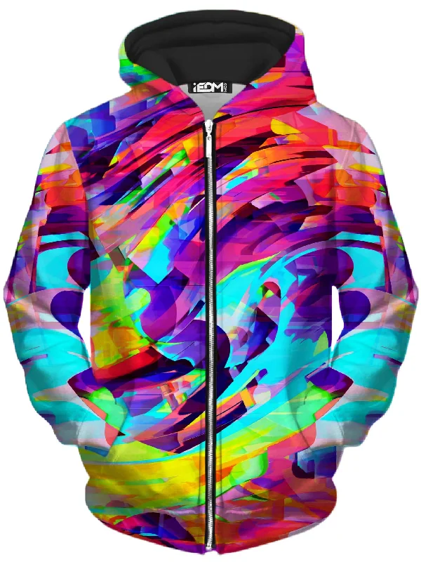 Rainbow Graffiti Explosion Unisex Zip-Up Hoodie Hoodie with Distressed Vintage Worn