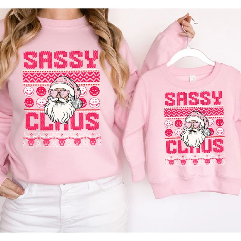 Sassy Claus Mum & Kid Matching Pink Sweatshirts Hoodie with Belted Waist Structured Tailored