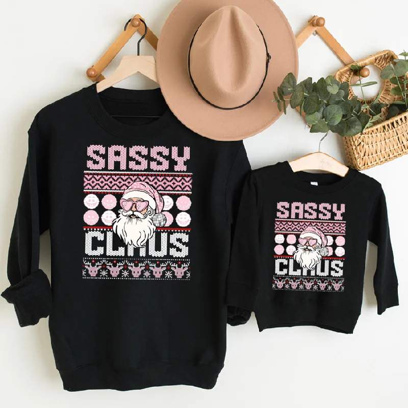 Sassy Claus Mum & Kid Matching Black Sweatshirts Hoodie with Elastic Waist Stretchable Comfortable Sassy Claus Mum & Kid Matching Black Sweatshirts Hoodie with Elastic Waist Stretchable Comfortable