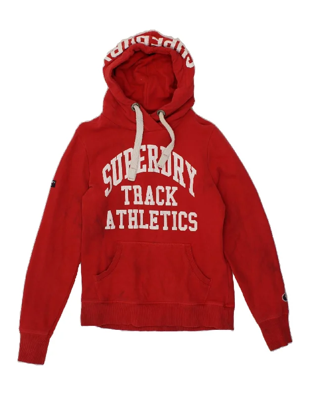 SUPERDRY Womens Graphic Hoodie Jumper UK 16 Large Red Cotton Hoodie with Slim Fit Tailored Modern SUPERDRY Womens Graphic Hoodie Jumper UK 16 Large Red Cotton Hoodie with Slim Fit Tailored Modern