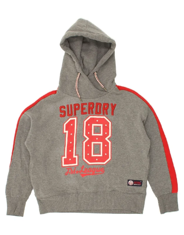 SUPERDRY Womens Oversized Graphic Hoodie Jumper UK 10 Small Grey Cotton Hoodie with Hem Drawcord Adjustable Customizable SUPERDRY Womens Oversized Graphic Hoodie Jumper UK 10 Small Grey Cotton Hoodie with Hem Drawcord Adjustable Customizable