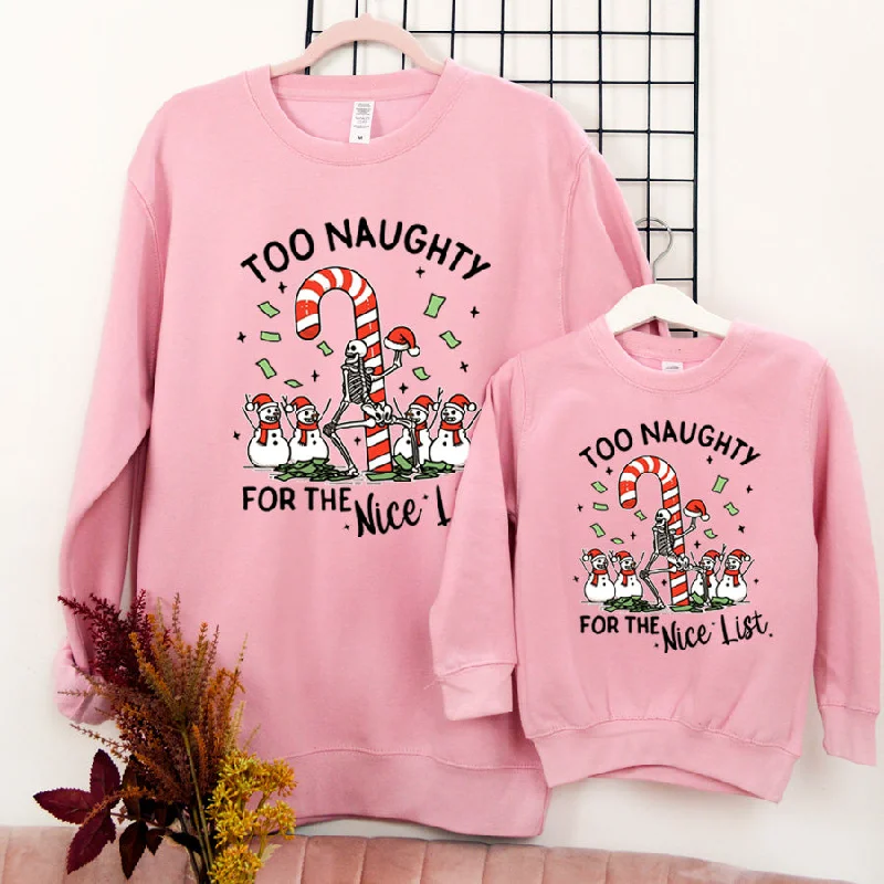Too Naughty For Nice List Matching Pink Sweatshirts Hoodie with Toggle Buttons Decorative Unique Too Naughty For Nice List Matching Pink Sweatshirts Hoodie with Toggle Buttons Decorative Unique