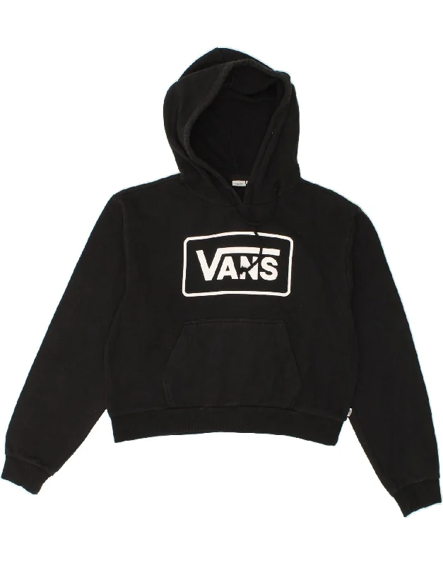 VANS Womens Graphic Crop Hoodie Jumper UK 14 Medium Black Cotton Hoodie with Raw Hem Edgy Unfinished VANS Womens Graphic Crop Hoodie Jumper UK 14 Medium Black Cotton Hoodie with Raw Hem Edgy Unfinished