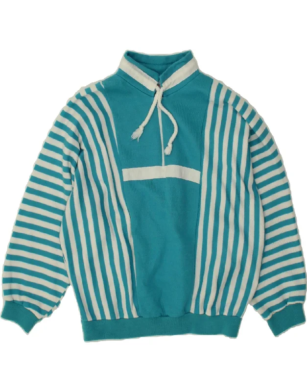VINTAGE Womens Zip Neck Sweatshirt Jumper UK 12 Medium Blue Striped Hoodie with Camouflage Military Edgy VINTAGE Womens Zip Neck Sweatshirt Jumper UK 12 Medium Blue Striped Hoodie with Camouflage Military Edgy