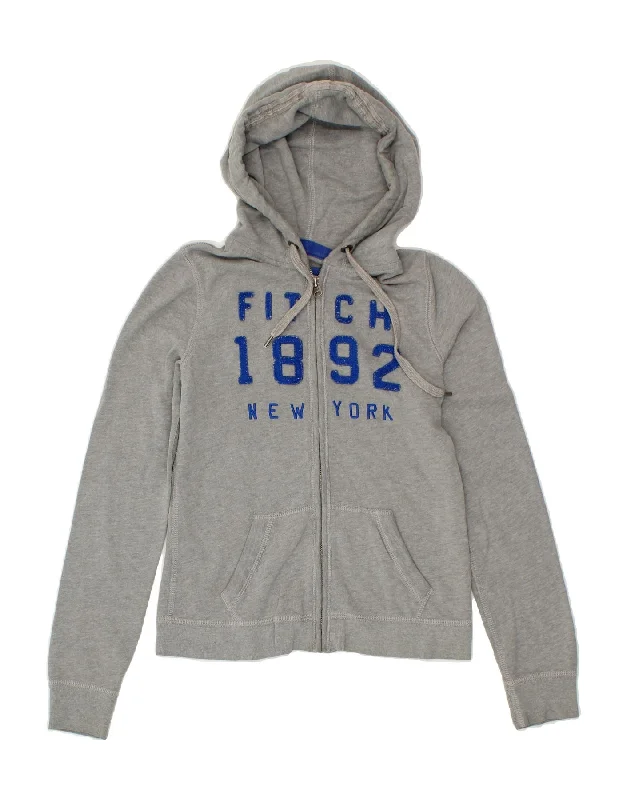 ABERCROMBIE & FITCH Womens Graphic Zip Hoodie Sweater UK 10 Small Grey Turtle Neck Boat Neck Asymmetrical Neck ABERCROMBIE & FITCH Womens Graphic Zip Hoodie Sweater UK 10 Small Grey Turtle Neck Boat Neck Asymmetrical Neck