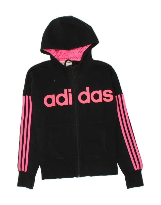 ADIDAS Girls Graphic Zip Hoodie Sweater 13-14 Years Black Cotton Cable Knit Ribbed Knit Lace Knit ADIDAS Girls Graphic Zip Hoodie Sweater 13-14 Years Black Cotton Cable Knit Ribbed Knit Lace Knit