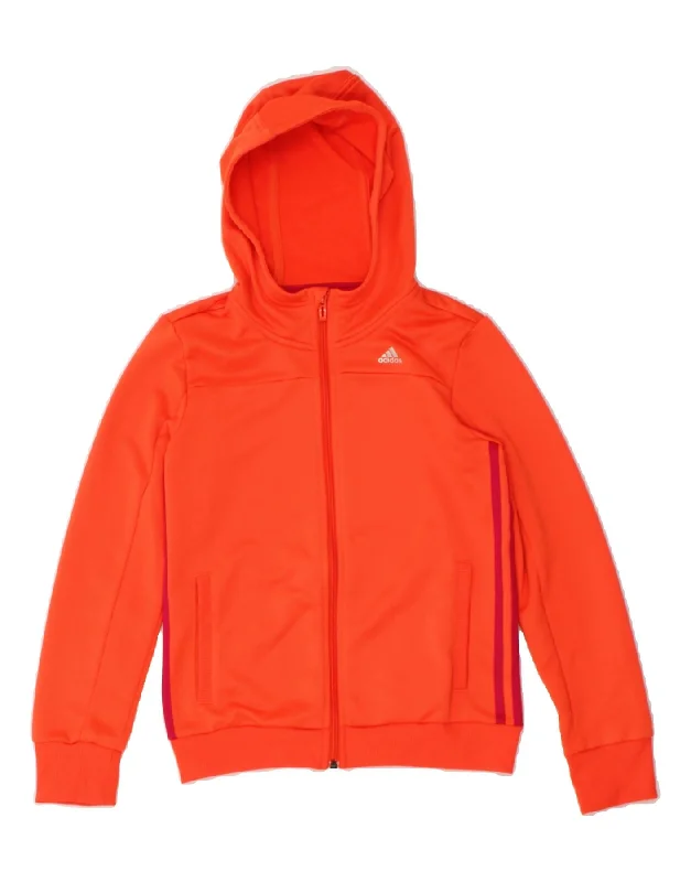 ADIDAS Girls Zip Hoodie Sweater 11-12 Years Orange Polyester Zippered Front Buttoned Front Snap Front ADIDAS Girls Zip Hoodie Sweater 11-12 Years Orange Polyester Zippered Front Buttoned Front Snap Front