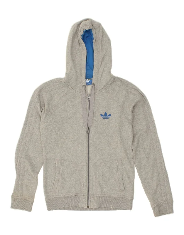 ADIDAS Mens Graphic Zip Hoodie Sweater Small Grey Cotton Solid Print Embellished
