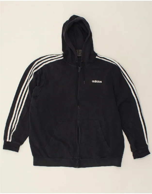 ADIDAS Mens Zip Hoodie Sweater 2XL Navy Blue Cotton Iron Safe Non-Iron Wrinkle Free
