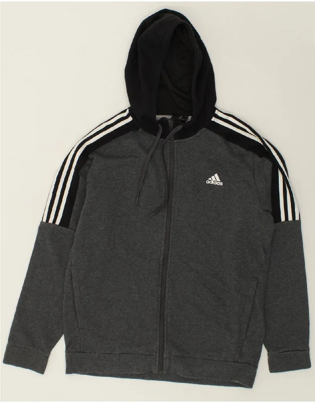 ADIDAS Mens Zip Hoodie Sweater Large Grey Colourblock Polyester Graphic Sweater Embroidered Appliqued ADIDAS Mens Zip Hoodie Sweater Large Grey Colourblock Polyester Graphic Sweater Embroidered Appliqued