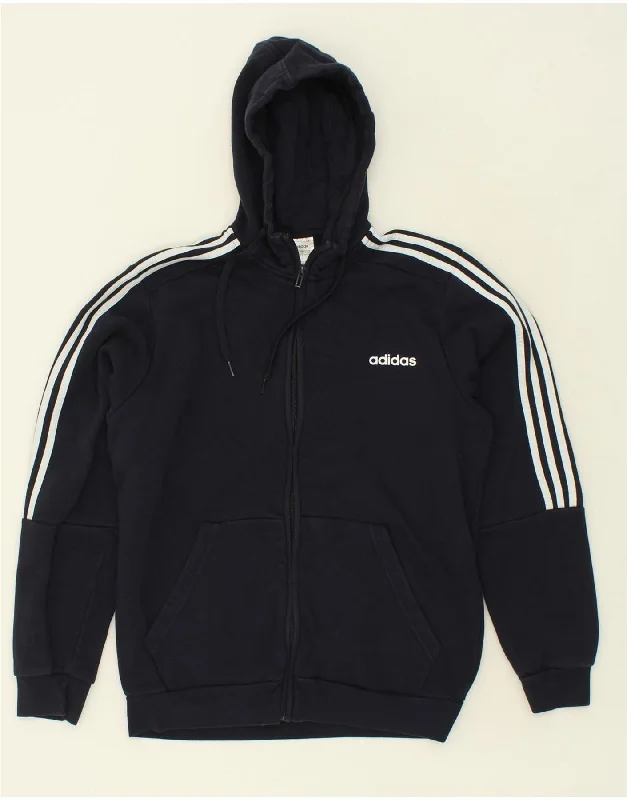ADIDAS Mens Zip Hoodie Sweater Large Navy Blue Cotton Print Jacquard Patchwork