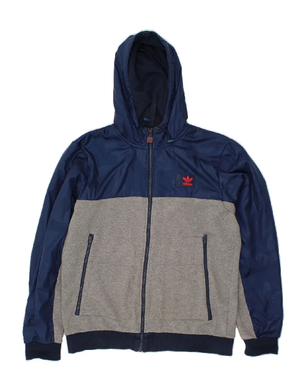 ADIDAS Mens Zip Hoodie Sweater Medium Grey Colourblock Cotton Tailored Straight A-Line ADIDAS Mens Zip Hoodie Sweater Medium Grey Colourblock Cotton Tailored Straight A-Line