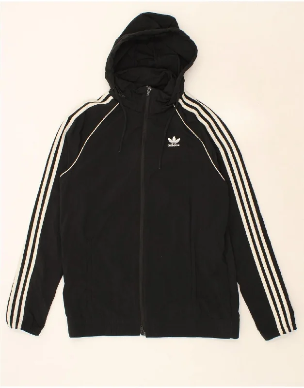 ADIDAS Mens Zip Hoodie Sweater Small Black Polyester Elasticated Padded Insulated