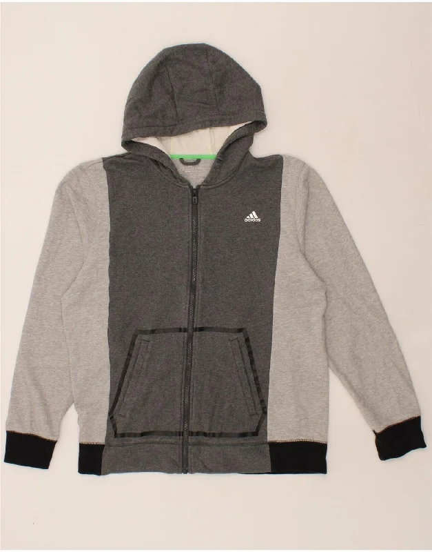 ADIDAS Mens Zip Hoodie Sweater XL Grey Colourblock Cotton Sequined Glittery Shiny