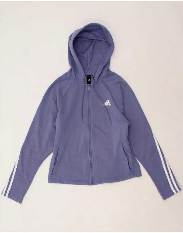 ADIDAS Womens Zip Hoodie Sweater UK 12/14 Medium Blue Cotton Knit Fabric Woven Fabric Fleece Fabric ADIDAS Womens Zip Hoodie Sweater UK 12/14 Medium Blue Cotton Knit Fabric Woven Fabric Fleece Fabric