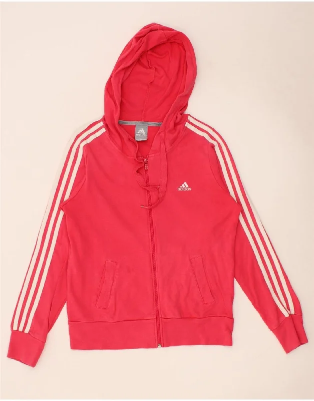 ADIDAS Womens Zip Hoodie Sweater UK 14 Medium Pink Cotton Front Pockets Side Pockets Patch Pockets ADIDAS Womens Zip Hoodie Sweater UK 14 Medium Pink Cotton Front Pockets Side Pockets Patch Pockets