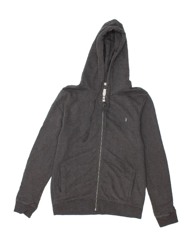 ALL SAINTS Mens Zip Hoodie Sweater Large Grey Cotton Terry Terry Cloth Terry Knit