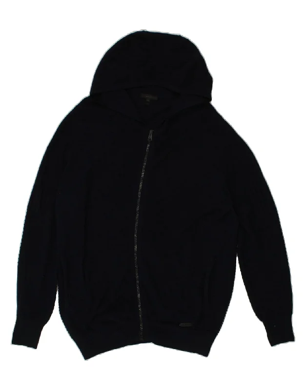BELSTAFF Mens Zip Hoodie Sweater 2XL Navy Blue Cotton Glossy Satin Silk