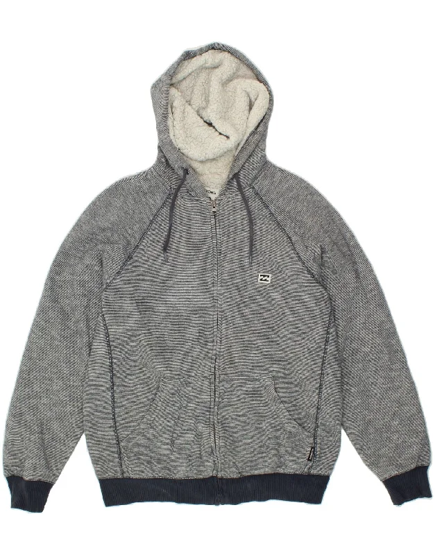 BILLABONG Mens Zip Hoodie Sweater Medium Grey Mesh Blend Leather Blend Suede Blend