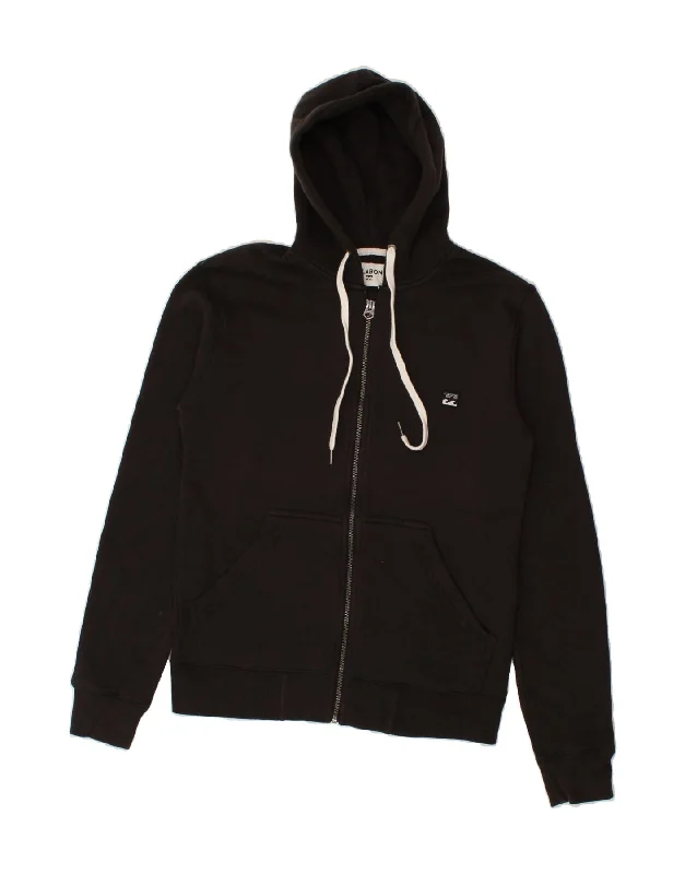BILLABONG Mens Zip Hoodie Sweater XS Black Cotton Toggled Drawstring Belted