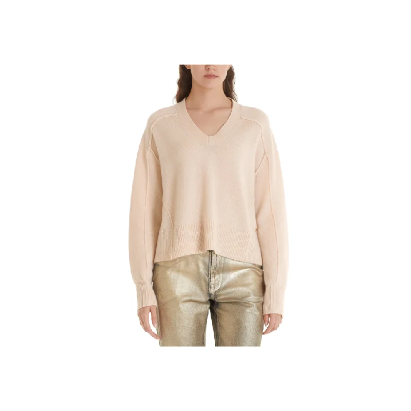 Cashmere Mix V-Neck Sweater Zippered Buttoned Snapped