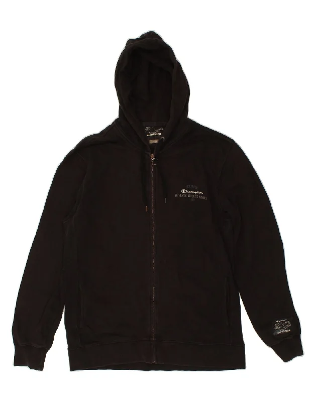 CHAMPION Mens Zip Hoodie Sweater Large Black Cotton Embroidered Appliqued Beaded