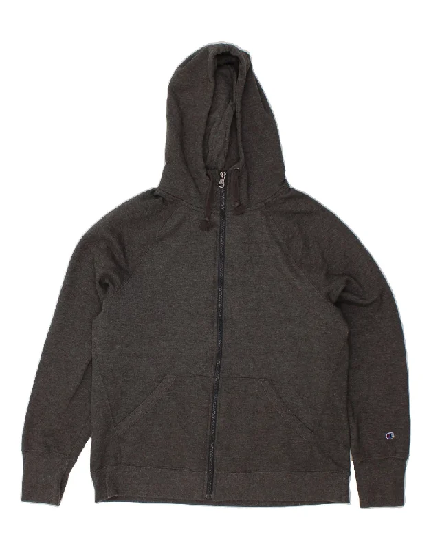 CHAMPION Mens Zip Hoodie Sweater Large Grey Cotton Elasticated Padded Insulated