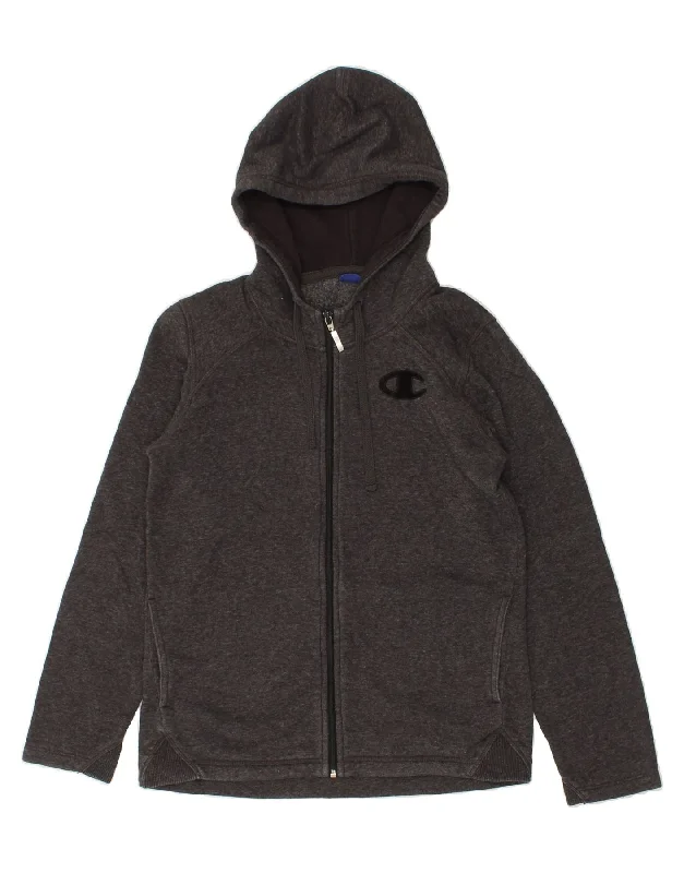 CHAMPION Mens Zip Hoodie Sweater Medium Grey Cable Knit Ribbed Knit Lace Knit