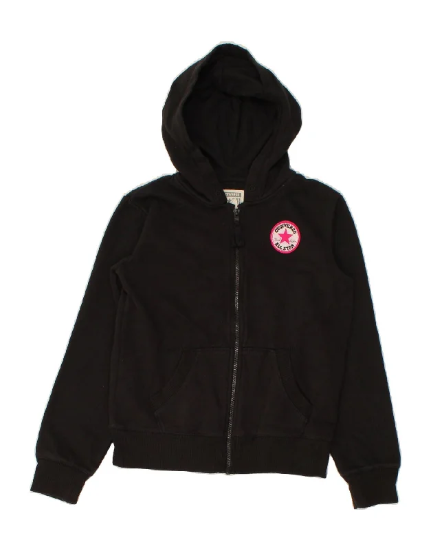 CONVERSE Girls Graphic Zip Hoodie Sweater 12-13 Years Large Black Cotton Nylon Fabric Polyester Fabric Spandex Fabric CONVERSE Girls Graphic Zip Hoodie Sweater 12-13 Years Large Black Cotton Nylon Fabric Polyester Fabric Spandex Fabric
