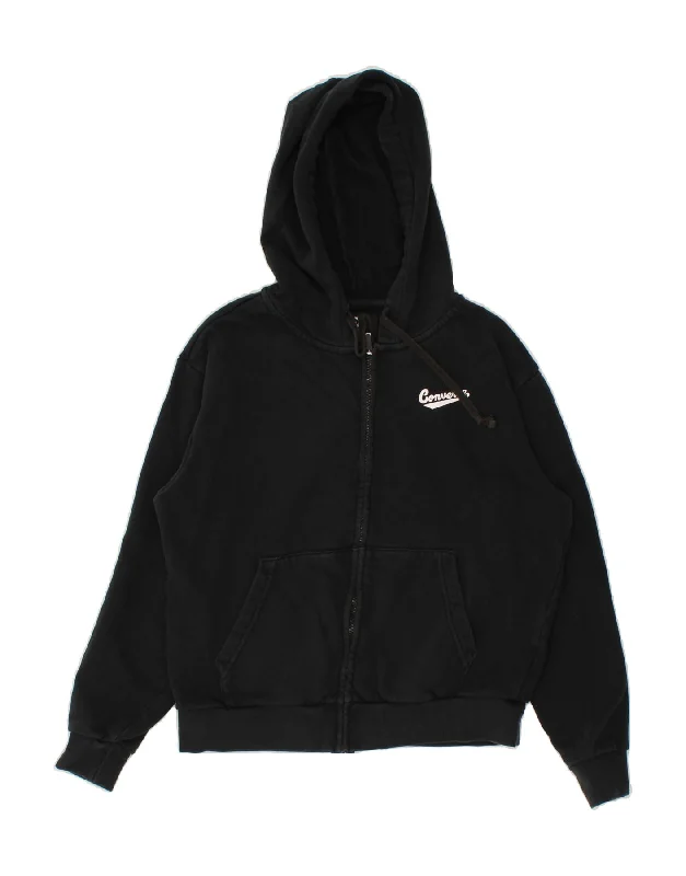 CONVERSE Mens Zip Hoodie Sweater Small Black Welt Pockets Slit Pockets Flap Pockets