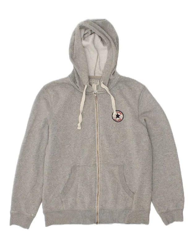 CONVERSE Womens Zip Hoodie Sweater UK 18 XL Grey Cotton Herringbone Houndstooth Plaid
