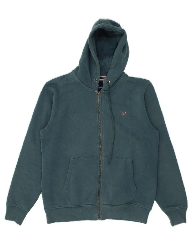 CREW CLOTHING Mens Zip Hoodie Sweater XL Green Cotton Houndstooth Herringbone Solid
