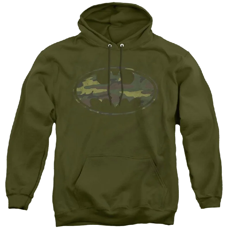Dc Batman Distressed Camo Shield - Pullover Hoodie Chenille Soft Sweater
