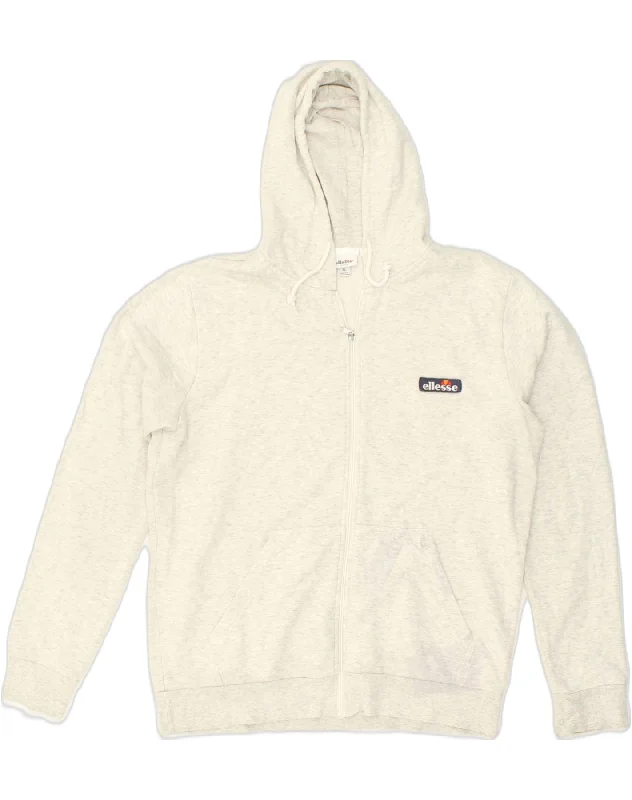 ELLESSE Mens Zip Hoodie Sweater XL Grey Cotton Print Jacquard Patchwork