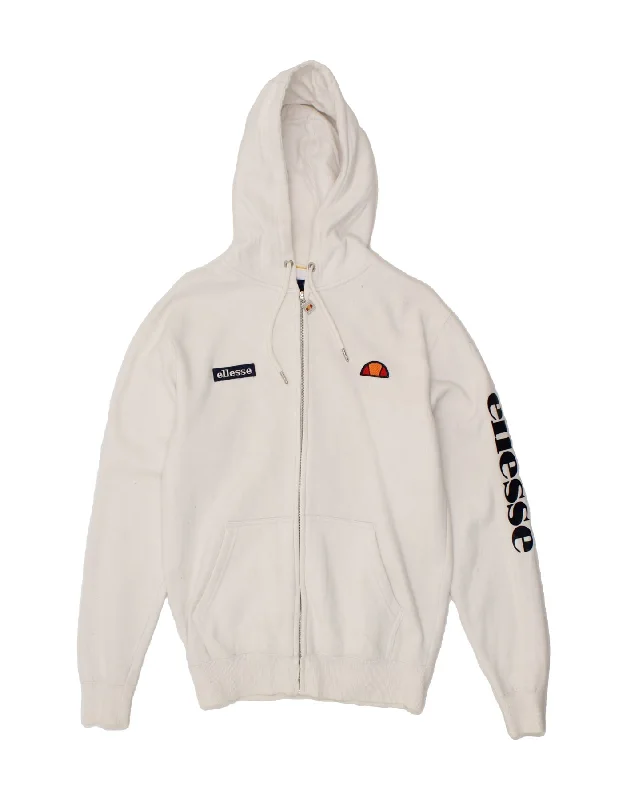 ELLESSE Womens Oversized Graphic Zip Hoodie Sweater UK 8 Small White Boat Neck Shawl Collar Notched Collar ELLESSE Womens Oversized Graphic Zip Hoodie Sweater UK 8 Small White Boat Neck Shawl Collar Notched Collar
