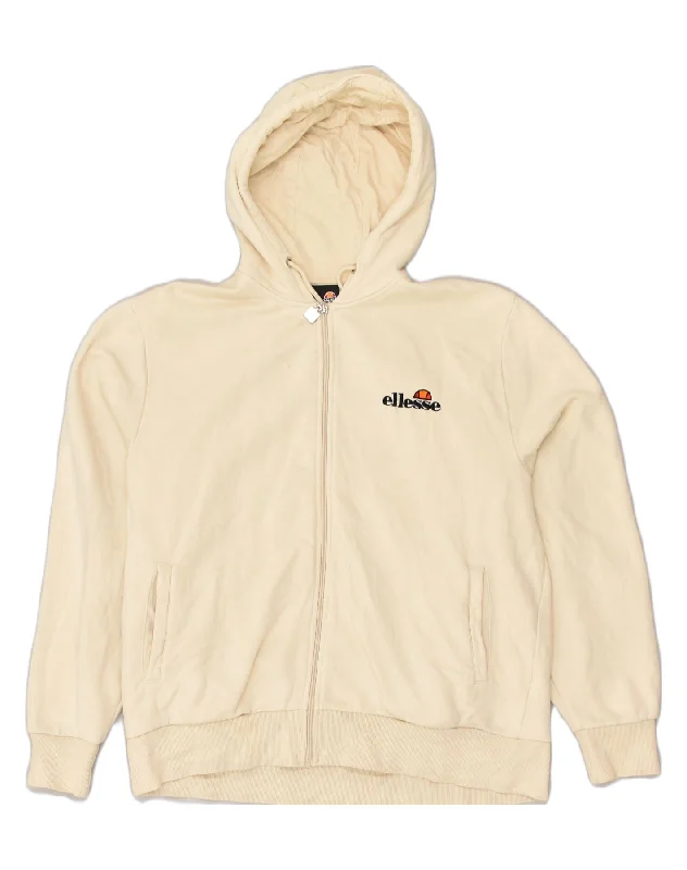 ELLESSE Womens Oversized Zip Hoodie Sweater UK 14 Large Off White Cotton Velvet Chenille Corduroy ELLESSE Womens Oversized Zip Hoodie Sweater UK 14 Large Off White Cotton Velvet Chenille Corduroy
