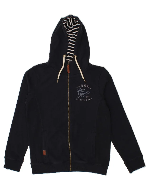 FAT FACE Womens Heritage Graphic Zip Hoodie Sweater UK 14 Large Navy Blue Neon Metallic Matte