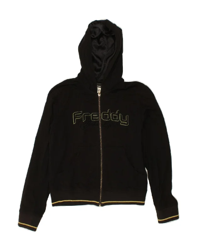 FREDDY Womens Graphic Zip Hoodie Sweater UK 12 Medium Black Seamless Knitted Crochet FREDDY Womens Graphic Zip Hoodie Sweater UK 12 Medium Black Seamless Knitted Crochet