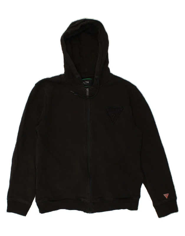 GUESS Mens Zip Hoodie Sweater XL Black Transparent Opaque Sheer