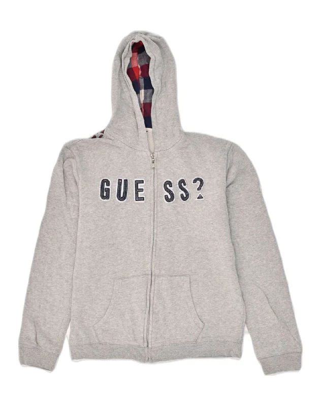 GUESS Womens Graphic Zip Hoodie Sweater UK 16 Large Grey Cotton Mesh Blend Leather Blend Suede Blend GUESS Womens Graphic Zip Hoodie Sweater UK 16 Large Grey Cotton Mesh Blend Leather Blend Suede Blend
