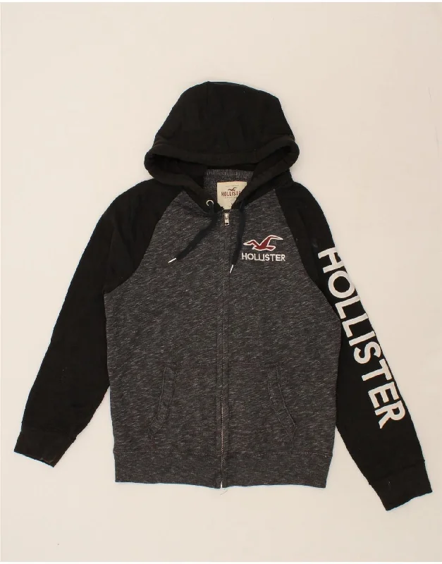 HOLLISTER Mens Graphic Zip Hoodie Sweater Medium Grey Colourblock Cotton Solid Print Embellished HOLLISTER Mens Graphic Zip Hoodie Sweater Medium Grey Colourblock Cotton Solid Print Embellished